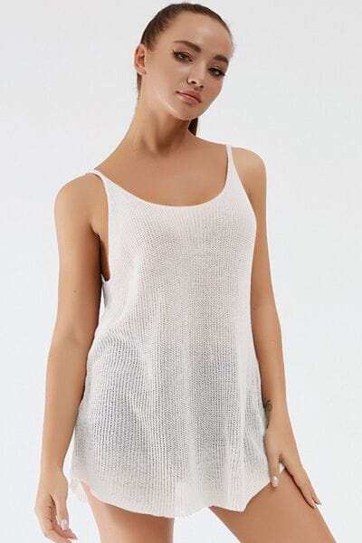 Scoop Neck Spaghetti Strap Knit Cami - Trendsi - Flyclothing LLC