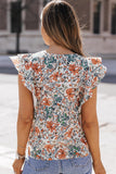 Printed Butterfly Sleeve Round Neck Blouse - Trendsi