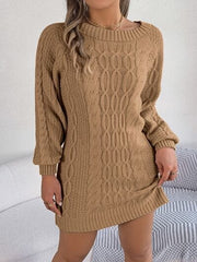 Cable-Knit Round Neck Sweater Dress - Trendsi