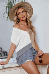 Color Block V-Neck Knit Top - Trendsi - Flyclothing LLC