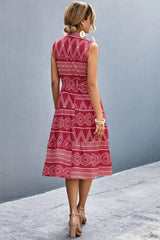 Printed Button Front Tie-Waist Sleeveless Collared Dress - Trendsi - Flyclothing LLC