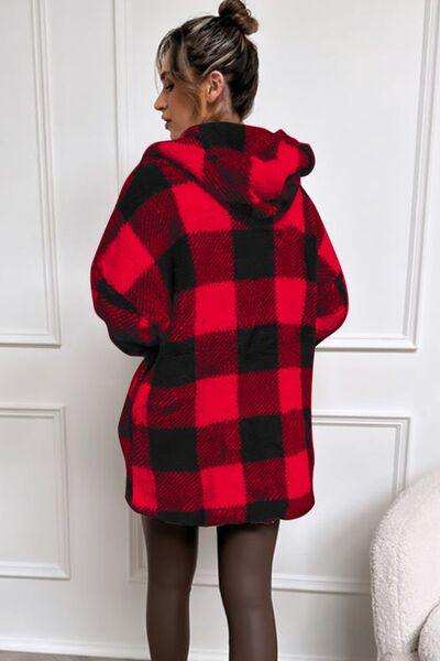 Double Take Full Size Plaid Long Sleeve Hooded Coat - Trendsi - Flyclothing LLC
