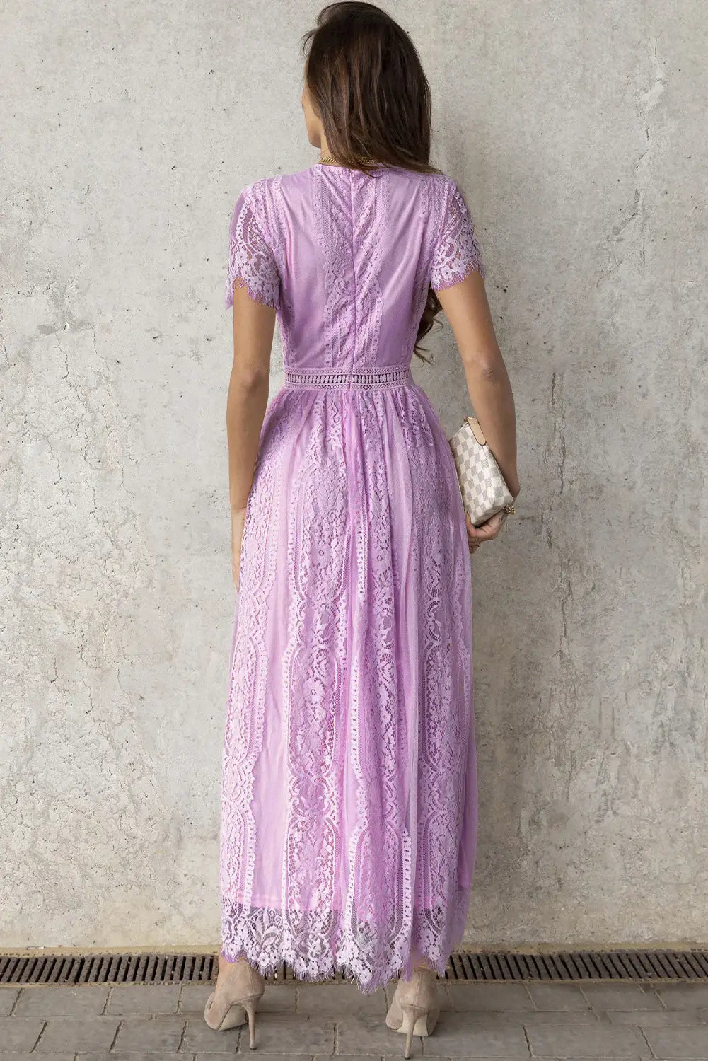 Scalloped Trim Lace Plunge Dress - Trendsi - Flyclothing LLC