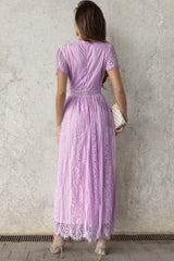 Scalloped Trim Lace Plunge Dress - Trendsi - Flyclothing LLC