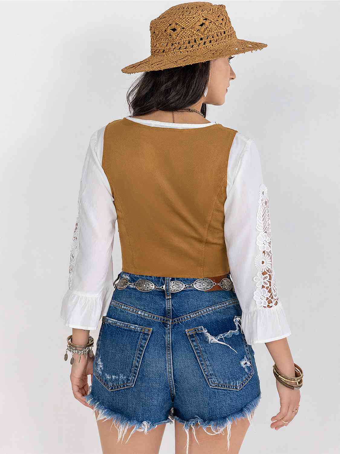 Fringe Lace-Up Vest - Trendsi - Flyclothing LLC
