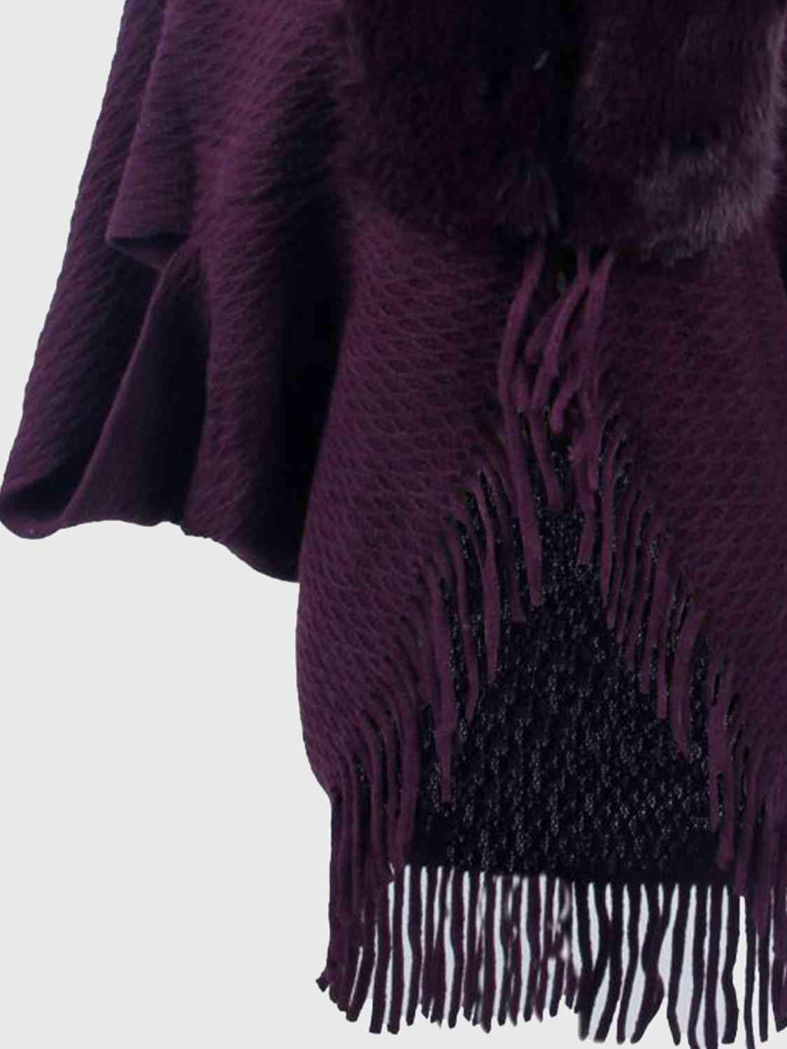Open Front Fringe Hem Poncho - Trendsi