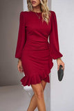 Ruched Ruffled Balloon Sleeve Mini Dress - Trendsi - Flyclothing LLC