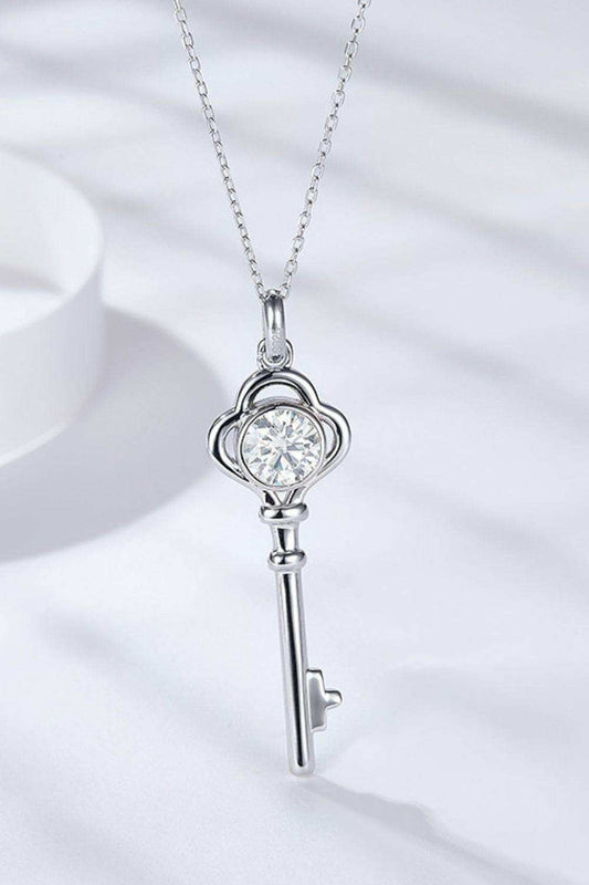925 Sterling Silver 1 Carat Moissanite Key Pendant Necklace - Trendsi - Flyclothing LLC