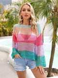 Color Block Openwork Boat Neck Cover Up - Trendsi - Flyclothing LLC