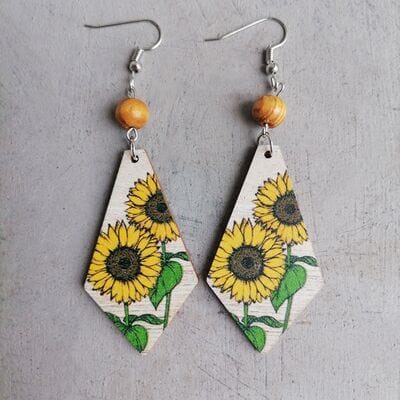 Floral Wooden Teardrop Earrings - Trendsi