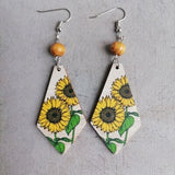 Floral Wooden Teardrop Earrings - Trendsi