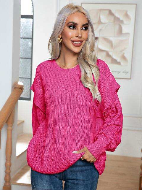 Dropped Shoulder Long Sleeve Sweater - Trendsi - Flyclothing LLC