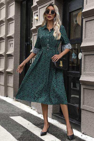 Polka Dot Tied Button Up Dress - Trendsi - Flyclothing LLC