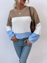 Color Block Round Neck Sweater - Trendsi
