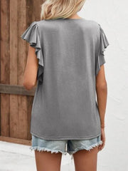 Notched Cap Sleeve T-Shirt - Trendsi