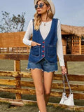 Pocketed Button Up Sleeveless Denim Jacket - Trendsi - Flyclothing LLC