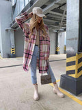 Plaid Collared Neck Longline Shirt - Trendsi