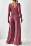 Ribbed Round Neck Top and Wide-Leg Pants Set - Trendsi