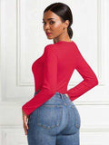 Round Neck Long Sleeve Bodysuit - Trendsi - Flyclothing LLC