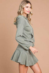 Culture Code Full Size Drawstring Dropped Shoulder Hooded Mini Dress - Trendsi - Flyclothing LLC