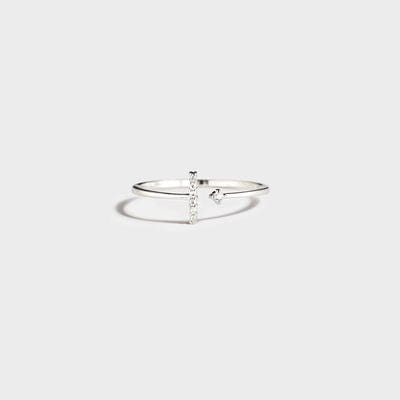 T Shape Inlaid Zircon 925 Sterling Silver Open Ring - Trendsi