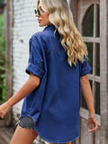 Collared Neck Denim Jacket with Pockets - Trendsi - Flyclothing LLC