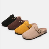 Suede Closed Toe Buckle Slide - Trendsi