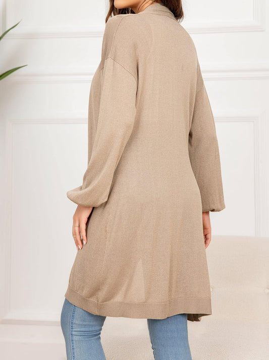 Dropped Shoulder Open Front Longline Cardigan - Trendsi