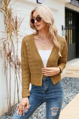 Open Front Cuffed Cropped Cardigan - Trendsi - Flyclothing LLC