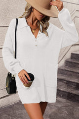 Johnny Collar Drop Shoulder Sweater Dress - Trendsi - Flyclothing LLC