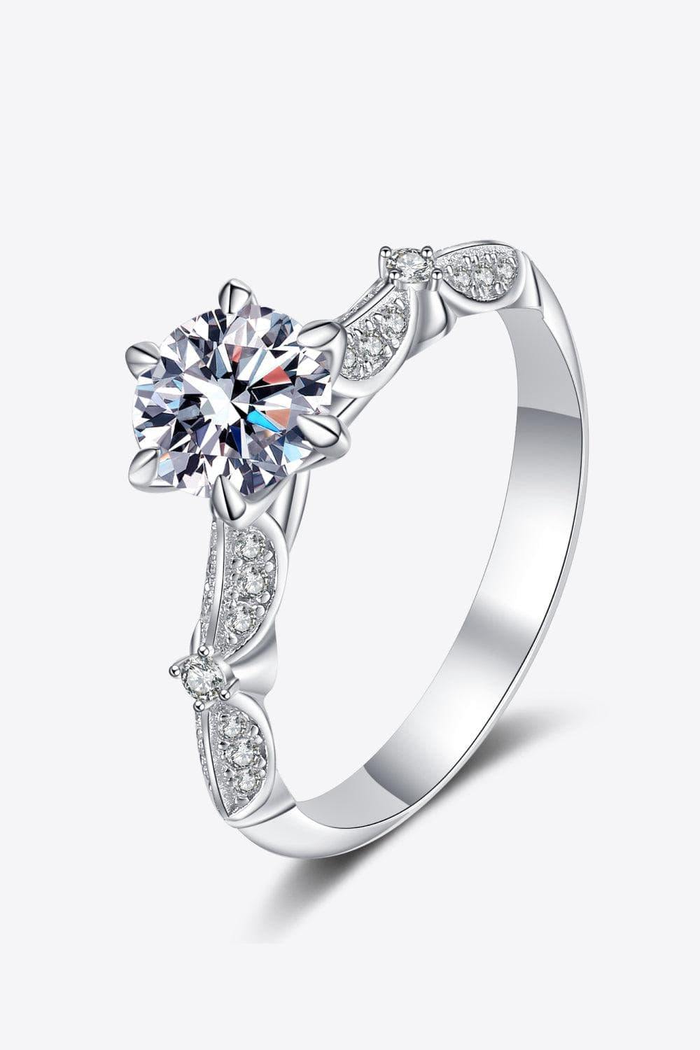 925 Sterling Silver Inlaid Moissanite 6-Prong Ring - Trendsi