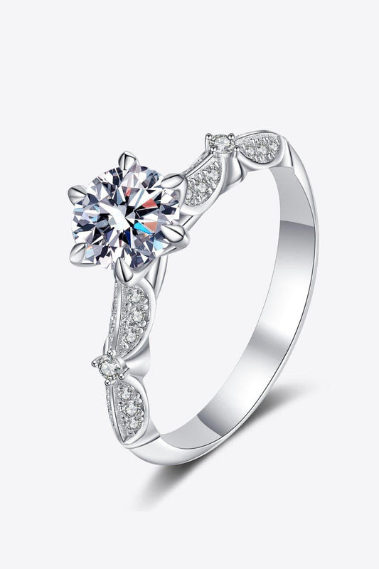 925 Sterling Silver Inlaid Moissanite 6-Prong Ring - Trendsi