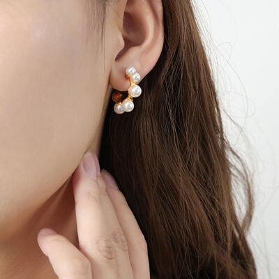 Synthetic Pearl 18K Gold-Plated Earrings - Trendsi