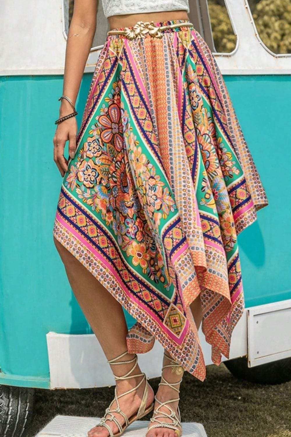 Printed High Waist Handkerchief Hem Skirt - Trendsi - Flyclothing LLC