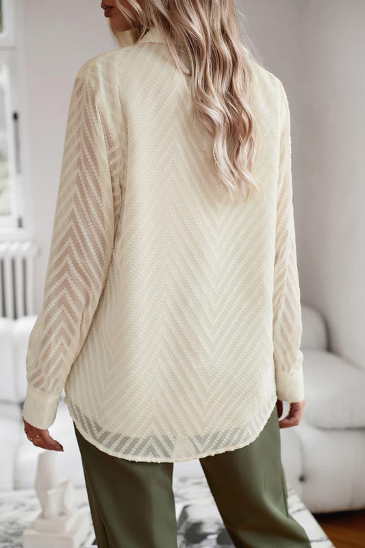 Collared Neck Long Sleeve Pocketed Shirt - Trendsi