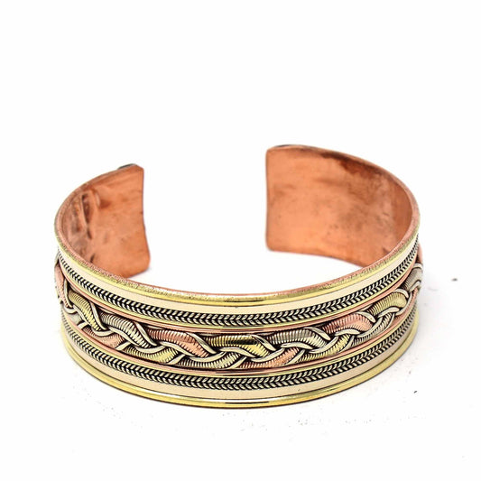 Copper and Brass Cuff Bracelet: Healing Ribbon - DZI (J) - Flyclothing LLC