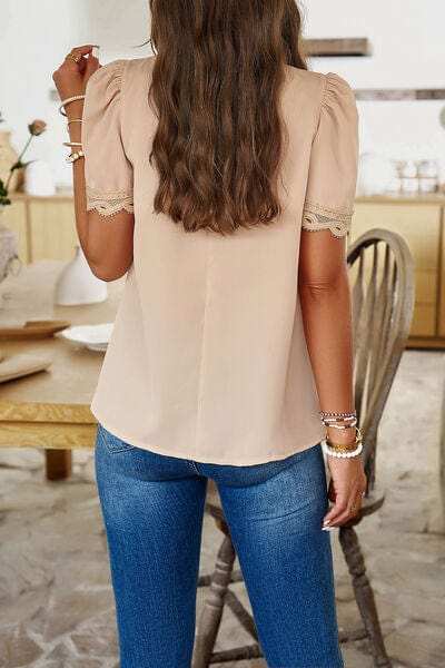 Ruched Mock Neck Short Sleeve Blouse - Trendsi - Flyclothing LLC
