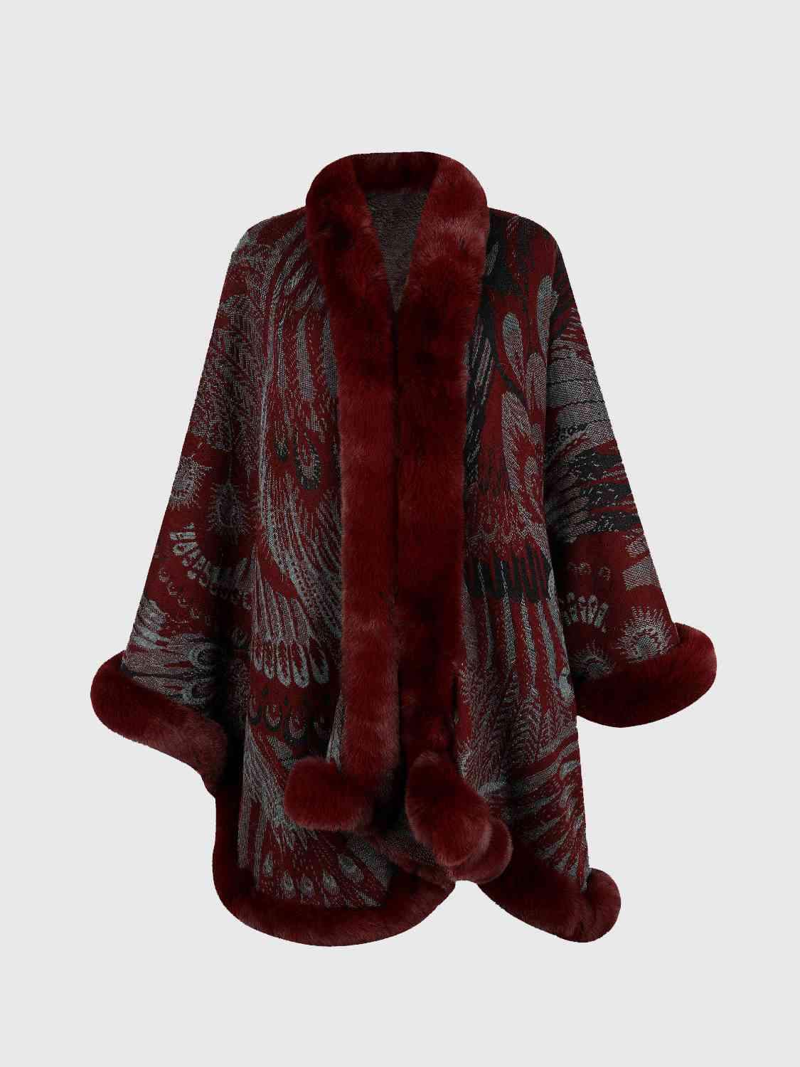 Printed Open Front Poncho - Trendsi - Flyclothing LLC