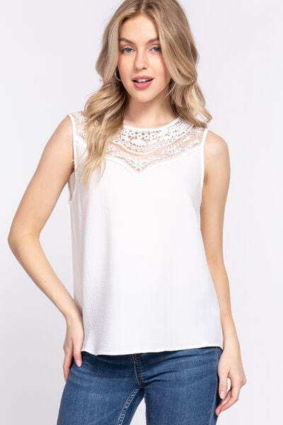 ACTIVE BASIC Round Neck Lace Patch Texture Tank - Trendsi - Flyclothing LLC