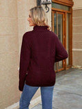 Cable-Knit Mock Neck Sweater - Trendsi - Flyclothing LLC