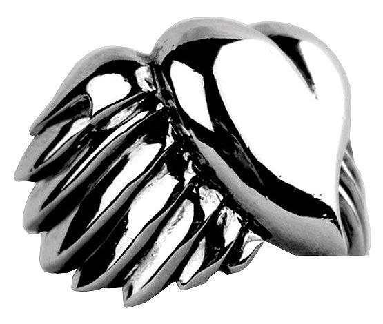Silver Star Chrome Winged Heart Ring - Flyclothing LLC