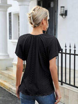 Eyelet Tie Neck Flutter Sleeve Blouse - Trendsi - Flyclothing LLC