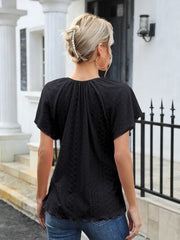 Eyelet Tie Neck Flutter Sleeve Blouse - Trendsi