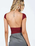 Backless Short Sleeve Cropped Blouse - Trendsi - Flyclothing LLC