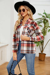 Collared Plaid Shacket - Trendsi