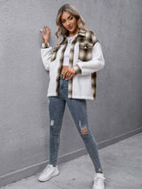 Plaid Collared Neck Button Down Jacket - Trendsi - Flyclothing LLC