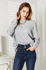 Double Take Seam Detail Round Neck Long Sleeve Top - Trendsi - Flyclothing LLC