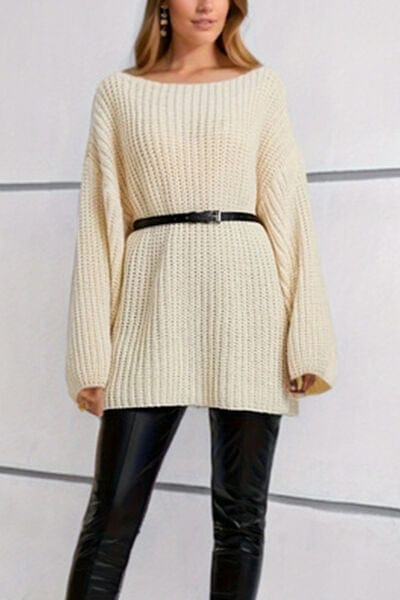 Boat Neck Dropped Shoulder Mini Sweater Dress - Trendsi