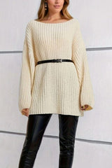 Boat Neck Dropped Shoulder Mini Sweater Dress - Trendsi