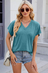 V-Neck Short Sleeve T-Shirt - Trendsi - Flyclothing LLC